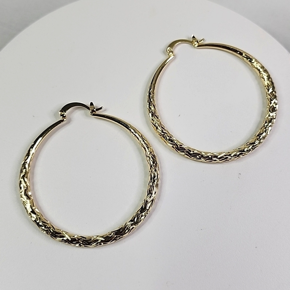 Gold Filled Textured Diamond Cut Design Hoop Earrings
